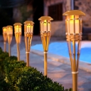 Torch Shaped Garden Path Lamp Bamboo/Plastic Rustic Solar LED Stake Light in Black/Yellow, 1 Piece