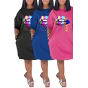 Trendy Women's T-Shirt Dress Lip Pattern Round Neck Half Sleeves Knee Length Relaxed Fit T-Shirt Dress