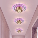 Aisle LED Ceiling Light Fixture Modern Chrome Flushmount Light with Floral Crystal Shade in Warm/Purple/Blue Light