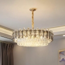 Gold 8/10/19 Lights Pendant Light Fixture Simple Clear Crystal Layered Chandelier Lamp