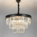 12 Lights Tiered Tapered Chandelier Pendant Minimalist Black Crystal Prism Suspended Lighting Fixture