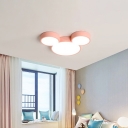 Small/Large Bear Head LED Flush Light Fixture Cartoon Metal Bedroom Ceiling Lamp in Pink/Blue/White