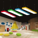 Small/Large Nursery LED Hanging Pendant Macaron Red/Yellow/Blue Chandelier with Rectangular Acrylic Shade