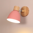 Bell Kids Bedroom Wall Light Kit Metal 1-Light Macaron Rotating Wall Mount Lamp in Pink/Yellow/Green and Wood
