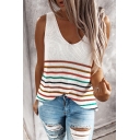 Cozy Girls Colorful Striped V-neck Knitted Loose Fitted Tank