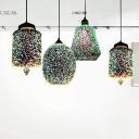 Modern 1-Light Hanging Lamp Multicolored Jar/Cylinder/Oval Ceiling Pendant with 3D Glass Shade for Living Room