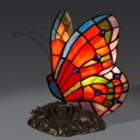 Butterfly Small Table Lamp Single Tiffany Glass Rustic Nightstand Light in Orange