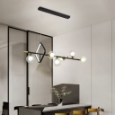 Ball and Round/Square Island Lamp Modern Clear Glass 6 Heads Dining Room Hanging Pendant in Black