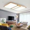 Living Room LED Flush Ceiling Light Modern Wood Small/Medium/Large Flush Mount Lamp with Rectangular Acrylic Shade, White/3 Color Light