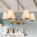 Traditional Cone Ceiling Hang Lamp 3/6/8-Head Fabric Chandelier Light in Nickel for Dining Room