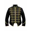 Medieval Punk Jacket Geo Printed Contrast Piped Long Sleeve Stand Collar Zipper Front Irregular Hem Regular Jacket