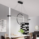 Circle and Oval Acrylic Hanging Light Simplicity Black/White LED Island Light Fixture in White Light/Remote Control Stepless Dimming