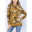 Fashion Womens Sweater Printed Long Sleeve Crew-neck Knit Loose Fit Pullover Sweater
