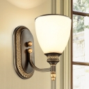 Traditional Bell/Flared Wall Light 1/2-Head Frost Glass Sconce Lighting in Brass/Copper for Living Room
