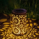 White/Bronze Cylinder Solar Ground Light Retro Style Metal Hollowed out LED Patio Lamp with Handle