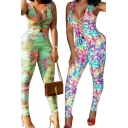 Creative Women's Jumpsuit Graphic Multi Color Pattern Lace up Sleeveless Ankle Length Slim Fitted Jumpsuit