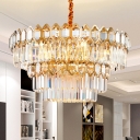 Tiered Round Chandelier Pendant Light Modern Crystal Rectangle 8/17/24-Bulb Gold Ceiling Lamp, 23.5