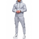 Fancy Men's Active Co-ords Heathered Solid Color Flap Pockets Banded Cuffs Long Sleeves Zip Closure Slim Fitted Drawstring Hoodie with Long Pants Co-ords