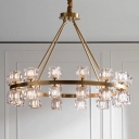 Crystal Ice Cube Hanging Pendant Post-Modern Style 6/12/28 Lights Bedroom Chandelier in Gold