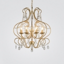 8 Lights Crystal Drop Pendant Traditional Brass Candle Living Room Chandelier with Scroll Frame