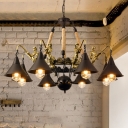 Metal Mermaid Chandelier Light Nautical 5/8 Heads Dining Room Drop Lamp with Rope Cord and Cone Shade in Black-Bronze