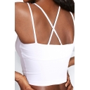 Womens Yoga Plain Strappy Scoop Neck Fitted Crop Cami Top