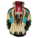 Indian Style Hoodie Tribal 3D Printed Long Sleeve Drawstring Pouch Pocket Loose Hoodie for Men