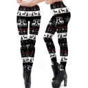Trendy Womens Leggings Reindeer Pattern Snowflake High Rise Full Length Skinny Leggings
