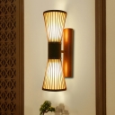 Bamboo Hourglass Wall Sconce Asian Style 1 Bulb Wood Wall Mounted Light Fixture for Living Room