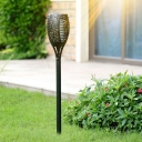 Oval Courtyard Solar Lawn Light Metal Vintage LED Stake Lighting with Open Top in Black