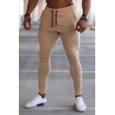 Stylish Men's Pants Solid Color Side Pocket Drawstring Elastic Waist Ankle Length Skinny Training Pants