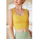 Fancy Tank Scoop Neck Solid Color Sleeveless Slim Fitted Crop Tank Top for Women