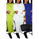 Sexy Womens Set Solid Color Cut Out Sleeve Crew Neck Regular Crop Knit Sweater & Slit Side Skirt Set