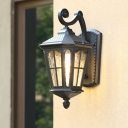 Vintage Small/Large Outdoor Wall Lantern 1 Bulb Ripple Glass Sconce Light in Black/Bronze for Garden