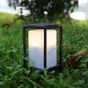 1 Bulb Rectangle Post Light Decorative Black Frosted White Glass Landscape Lamp for Patio