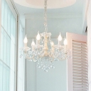 Clear Crystal White Chandelier Candlestick 3/6 Bulbs Country Hanging Ceiling Light for Bedroom
