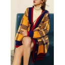 Womens Vintage Style Plaid Print V-Neck Bloomer Sleeve Cardigan Coat