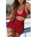 Retro Womens Dress Solid Color Cut-out Ruched Design Tie Backless Slim Fitted Deep V Neck Mini Spaghetti Strap Sleeveless Bodycon Dress