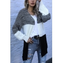 Womens Chic Colorblock Knit Long Sleeve Open Front Fitted Cardigan in Black-white