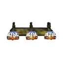 Antiqued Brass 3-Bulb Wall Light Tiffany Stained Glass Dragonfly Wall Mounted Light Fixture