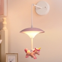 Kids Captain/Unicorn/Cat Wall Lamp Resin Bedside LED Wall Hanging Light in White with Mushroom Shade