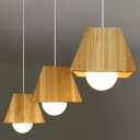 3-Light Restaurant Hanging Pendant Nordic Beige Ceiling Light with Trapezoid Wood Shade