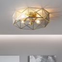 Polygon Smoke Grey Glass Flushmount Colonial 4 Heads Bedroom Close to Ceiling Lamp in Brass