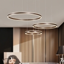 Aluminum 3/4-Tier Circle Pendant Chandelier Simplicity Coffee Small/Large LED Hanging Lamp in Warm/White/Natural Light