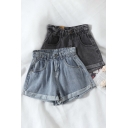 Trendy Women's Shorts Faded Wash Zip Fly Side Pocket Rolled Hem Shorts