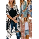 Holiday Womens Cardigan Batwing Sleeve Open Front Flower Print Long Loose Fit Cardigan