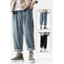 Leisure Mens Jeans Solid Color Bleach Mid Rise Roll Up Cuffs Baggy Jeans
