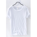 Fancy Men's Tee Top Solid Color Round Neck Rolled Hem Short Sleeves Regular Fitted T-Shirt