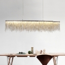 Silver Tassel Fringe Island Pendant Postmodern Metal Linear LED Hanging Lamp in Warm/White Light, 39
