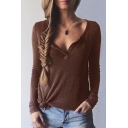 Women's Sexy V-neck Long Sleeve Knit T-shirt